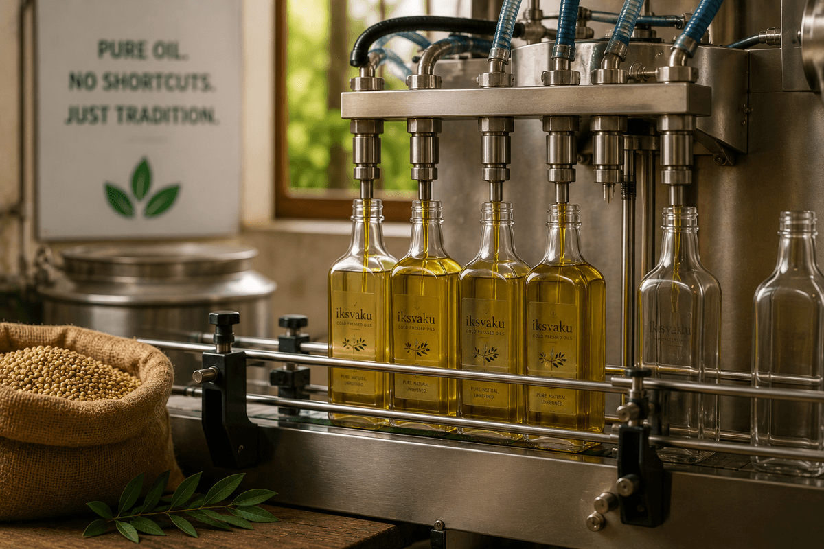 Fresh oil being bottled at our facility